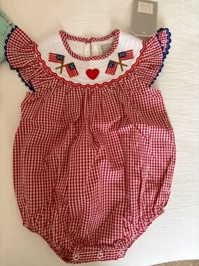 Cactus Red White Blue Gingham Flag Heart Baby One-Piece Bodysuit